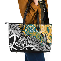New Zealand Australia Rugby Leather Tote Bag Wallabies Aboriginal All Black Maori Tiki Together - Polynesian Pride