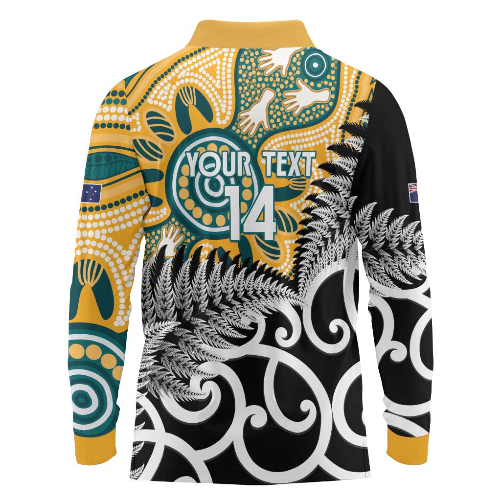 New Zealand Australia Rugby Custom Long Sleeve Polo Shirt Wallabies Aboriginal All Black Maori Tiki Together LT14 - Polynesian Pride