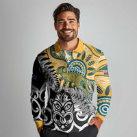 New Zealand Australia Rugby Custom Long Sleeve Polo Shirt Wallabies Aboriginal All Black Maori Tiki Together LT14 - Polynesian Pride