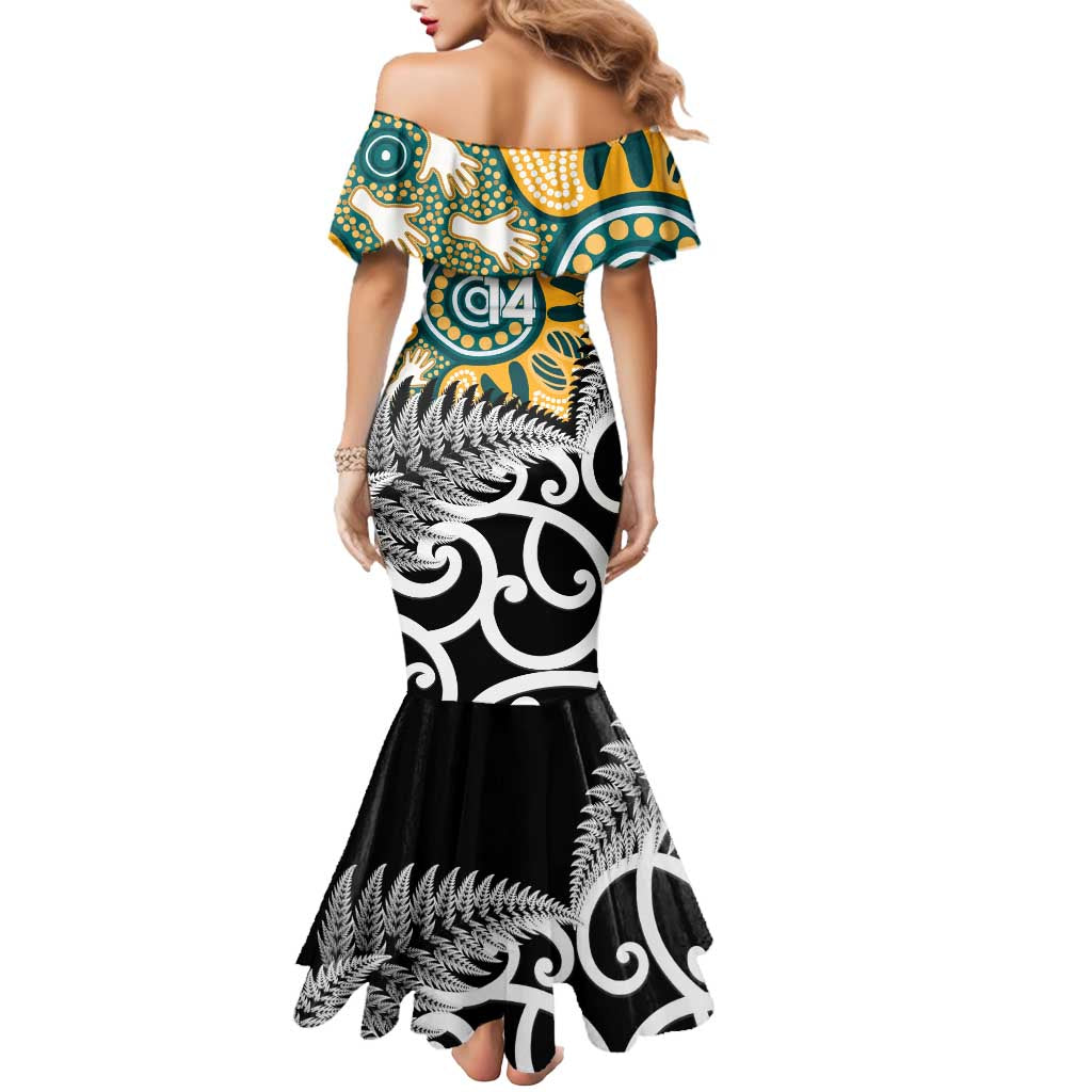 New Zealand Australia Rugby Custom Mermaid Dress Wallabies Aboriginal All Black Maori Tiki Together LT14 - Polynesian Pride