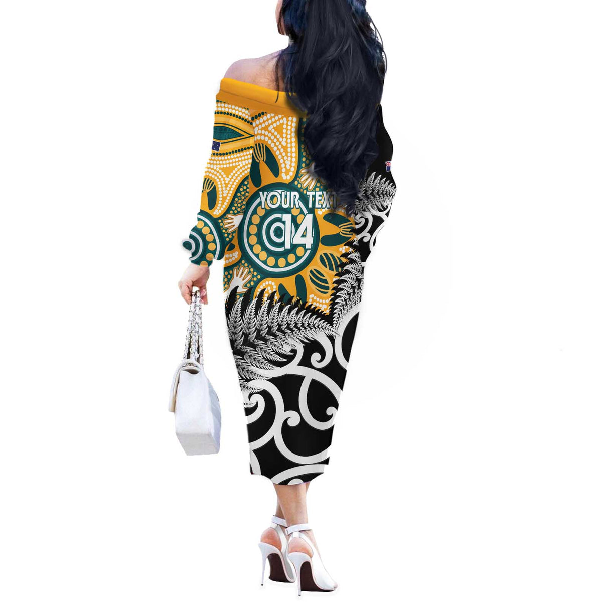 New Zealand Australia Rugby Custom Off The Shoulder Long Sleeve Dress Wallabies Aboriginal All Black Maori Tiki Together LT14 - Polynesian Pride