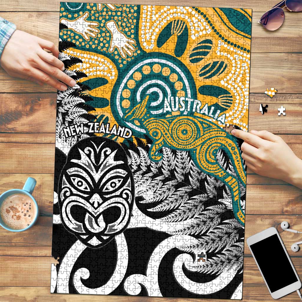 New Zealand Australia Rugby Puzzle Wallabies Aboriginal All Black Maori Tiki Together - Polynesian Pride