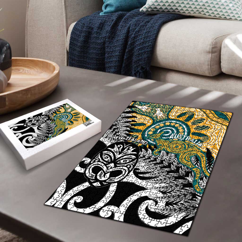 New Zealand Australia Rugby Puzzle Wallabies Aboriginal All Black Maori Tiki Together - Polynesian Pride