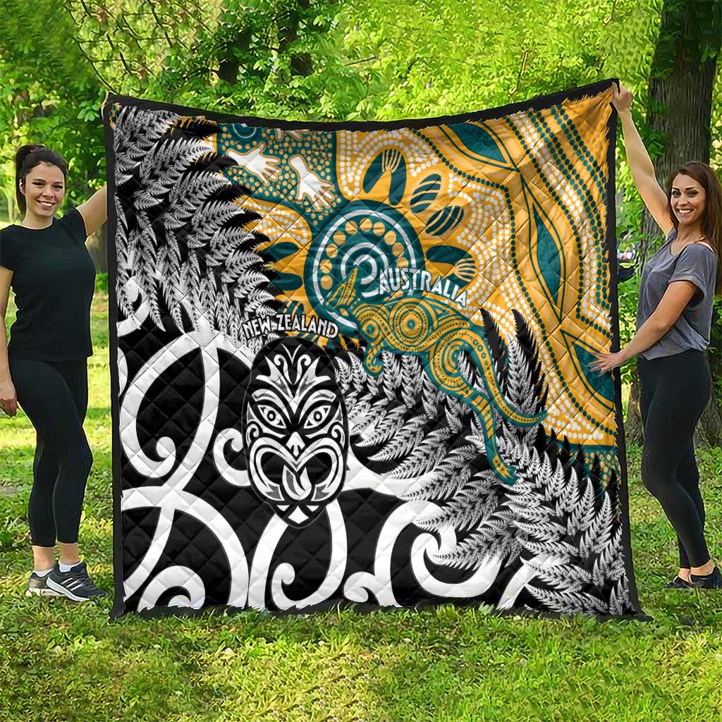 New Zealand Australia Rugby Quilt Wallabies Aboriginal All Black Maori Tiki Together - Polynesian Pride
