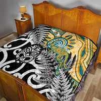 New Zealand Australia Rugby Quilt Wallabies Aboriginal All Black Maori Tiki Together - Polynesian Pride