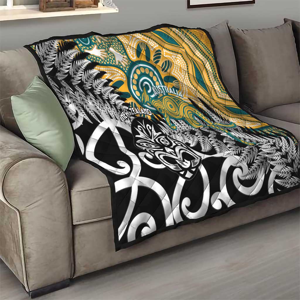 New Zealand Australia Rugby Quilt Wallabies Aboriginal All Black Maori Tiki Together - Polynesian Pride