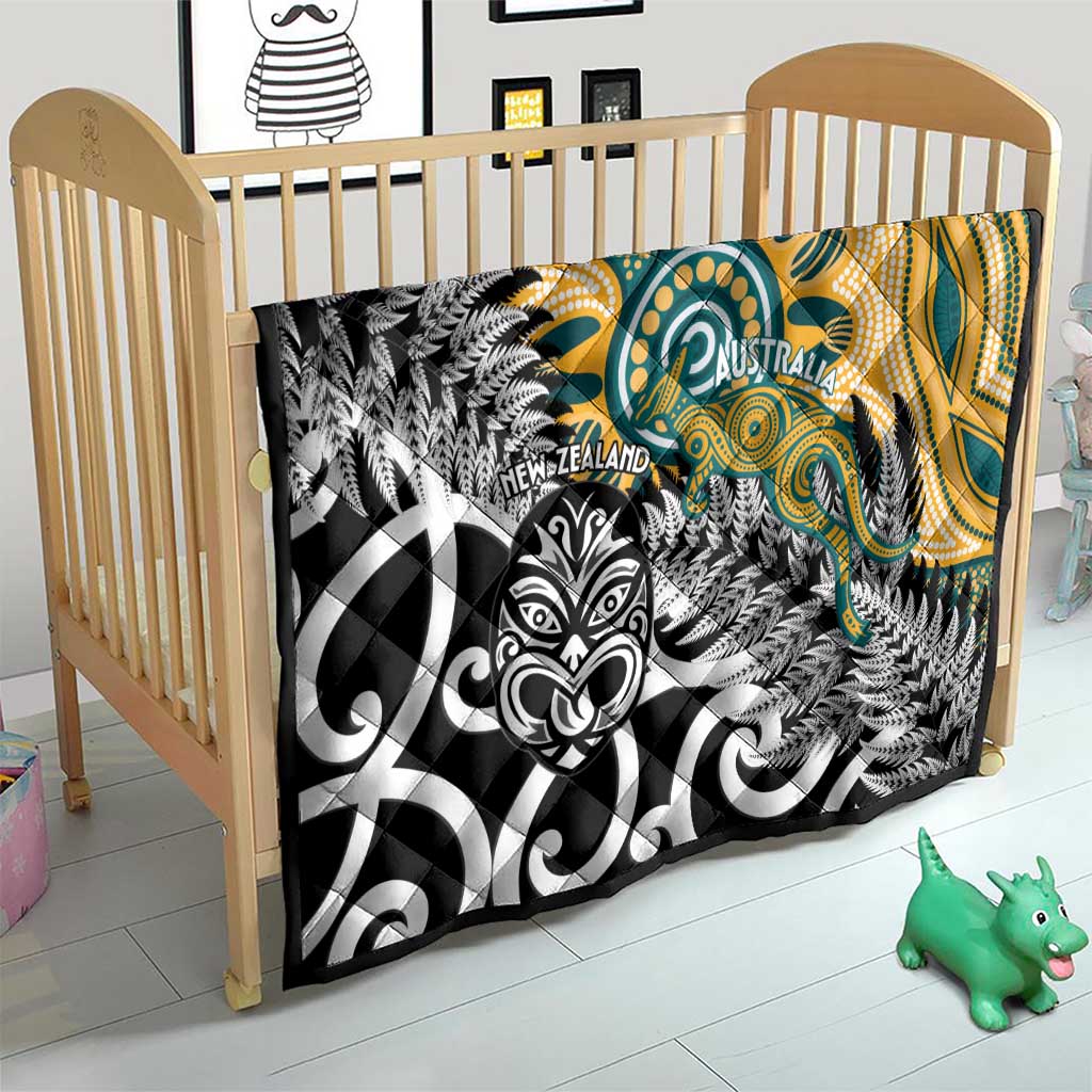 New Zealand Australia Rugby Quilt Wallabies Aboriginal All Black Maori Tiki Together - Polynesian Pride