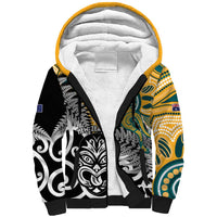 New Zealand Australia Rugby Custom Sherpa Hoodie Wallabies Aboriginal All Black Maori Tiki Together LT14 Unisex Black - Polynesian Pride