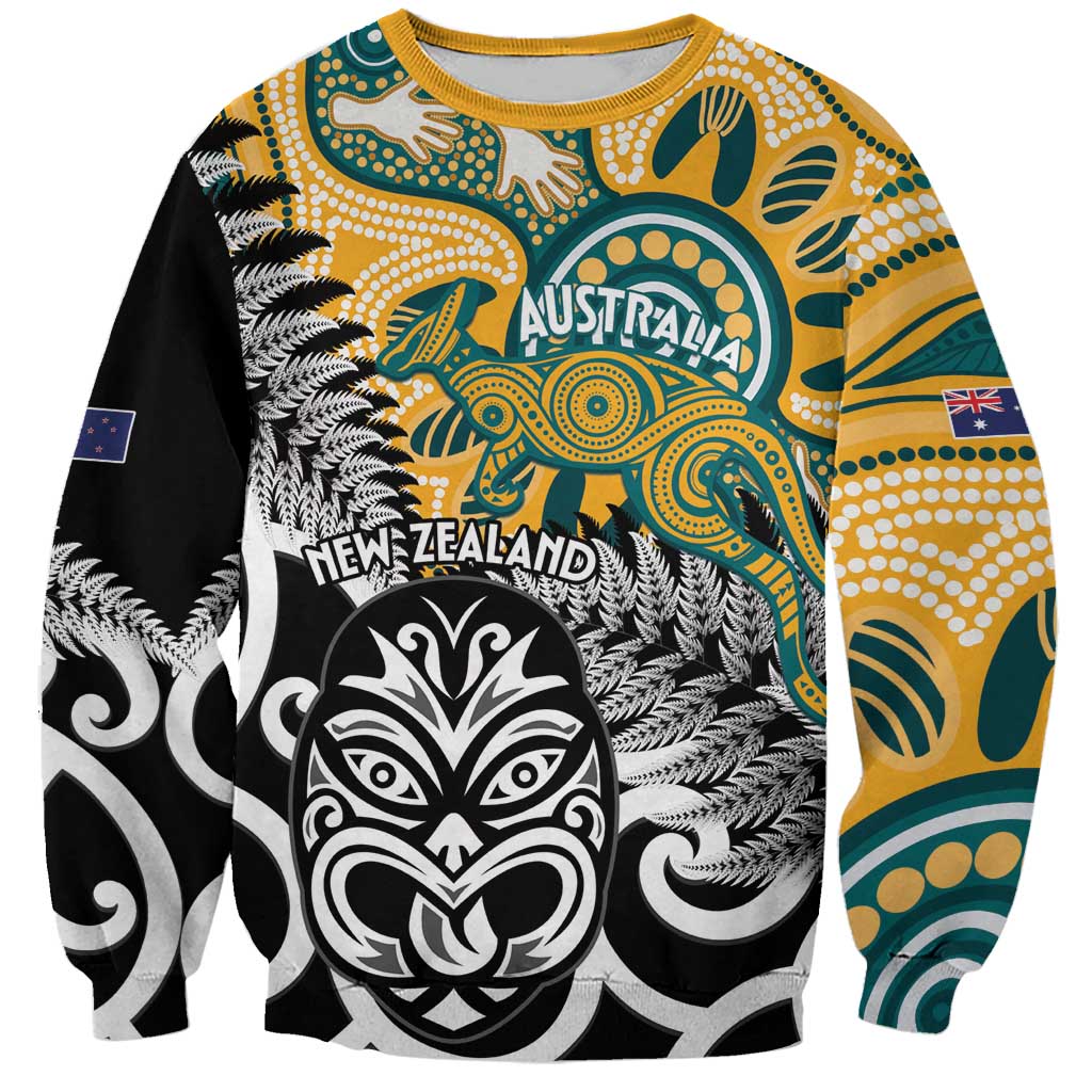 New Zealand Australia Rugby Custom Sweatshirt Wallabies Aboriginal All Black Maori Tiki Together - Polynesian Pride