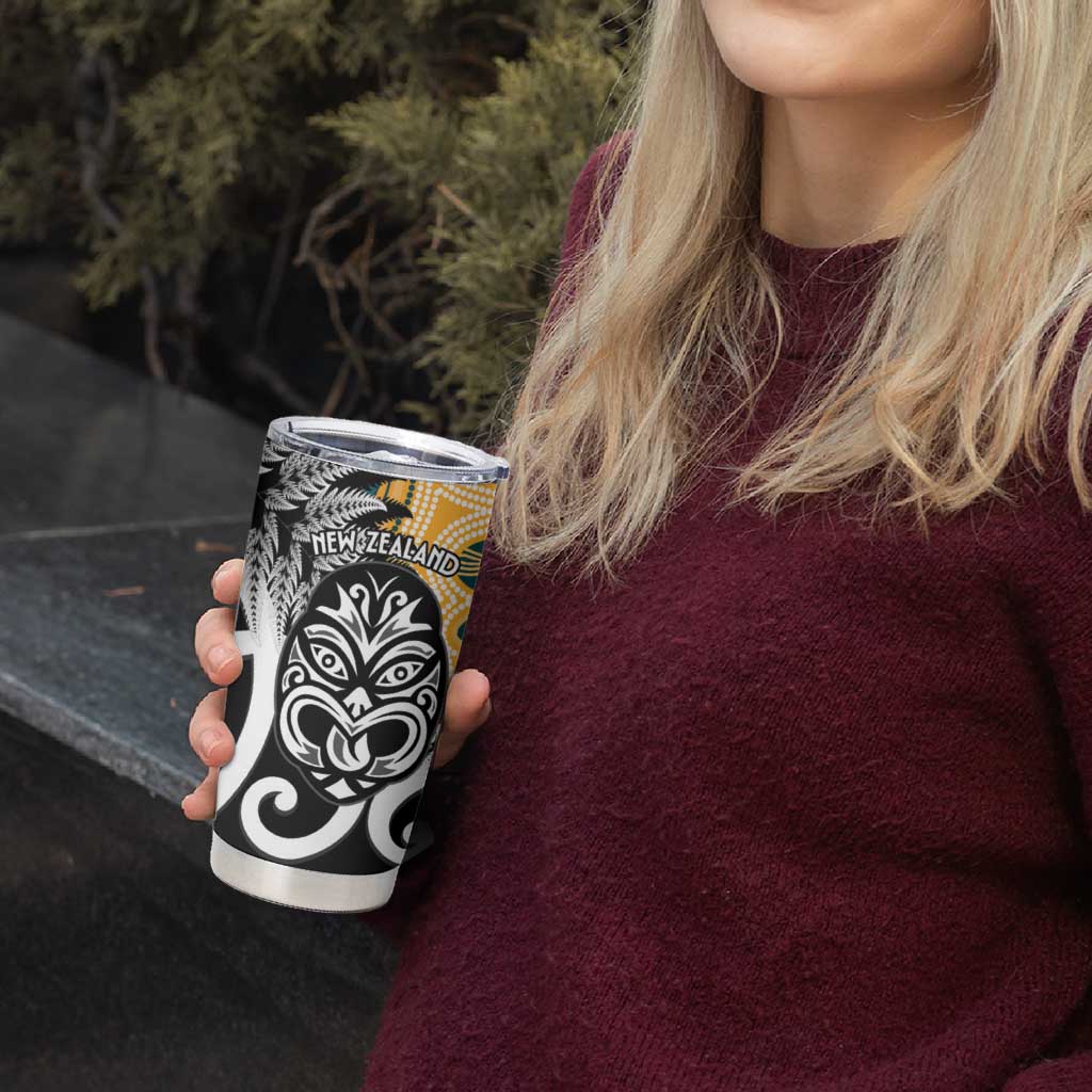 New Zealand Australia Rugby Tumbler Cup Wallabies Aboriginal All Black Maori Tiki Together - Polynesian Pride