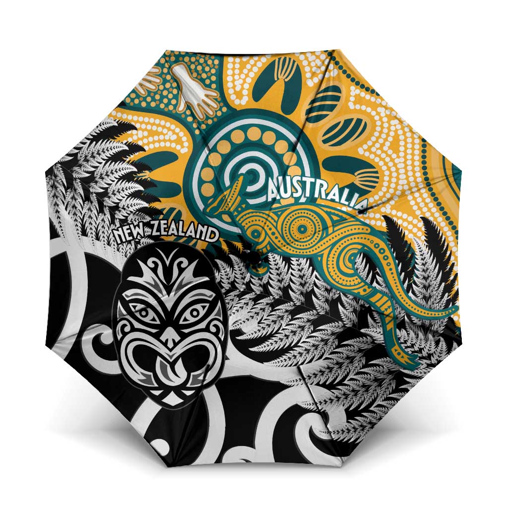 New Zealand Australia Rugby Umbrella Wallabies Aboriginal All Black Maori Tiki Together - Polynesian Pride