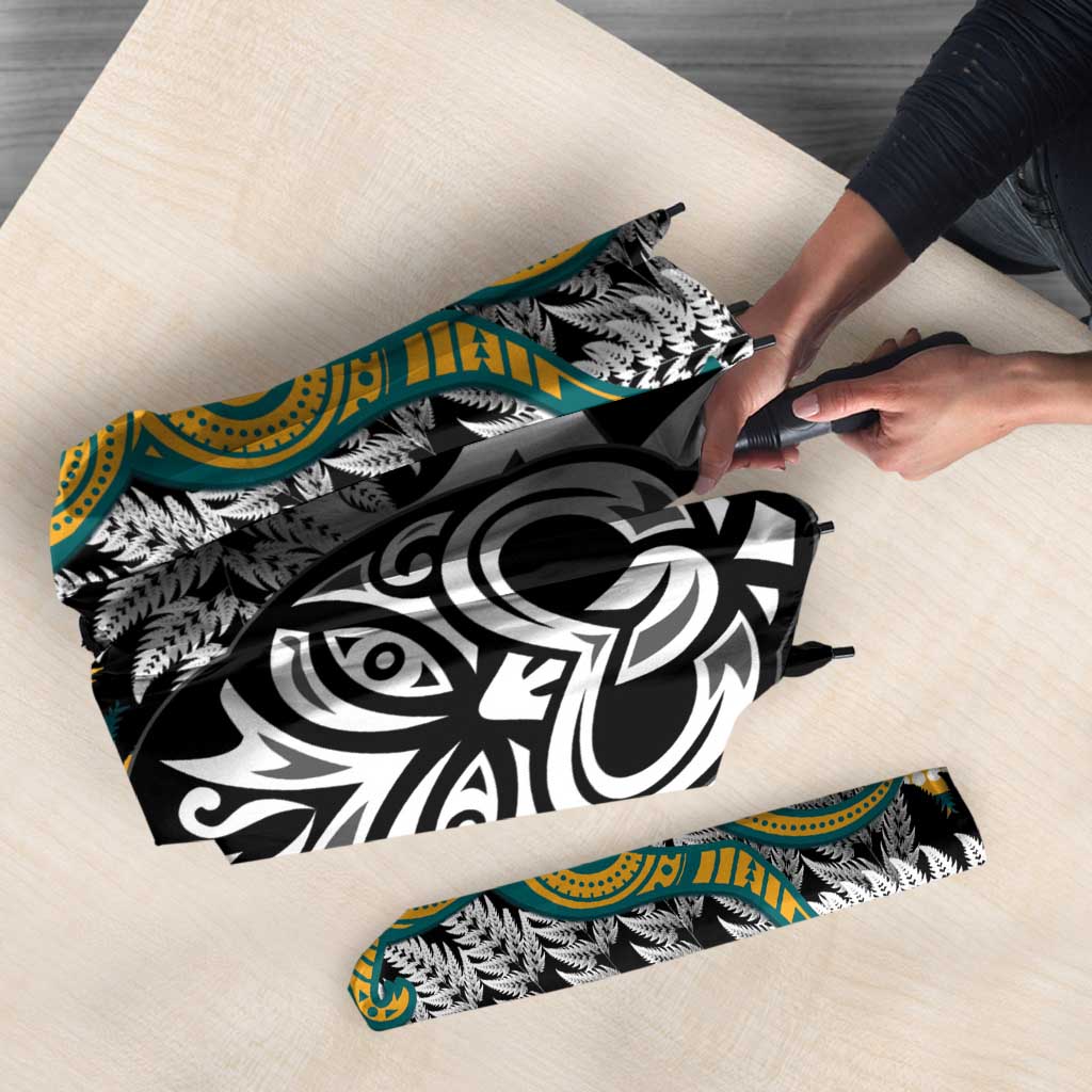 New Zealand Australia Rugby Umbrella Wallabies Aboriginal All Black Maori Tiki Together - Polynesian Pride