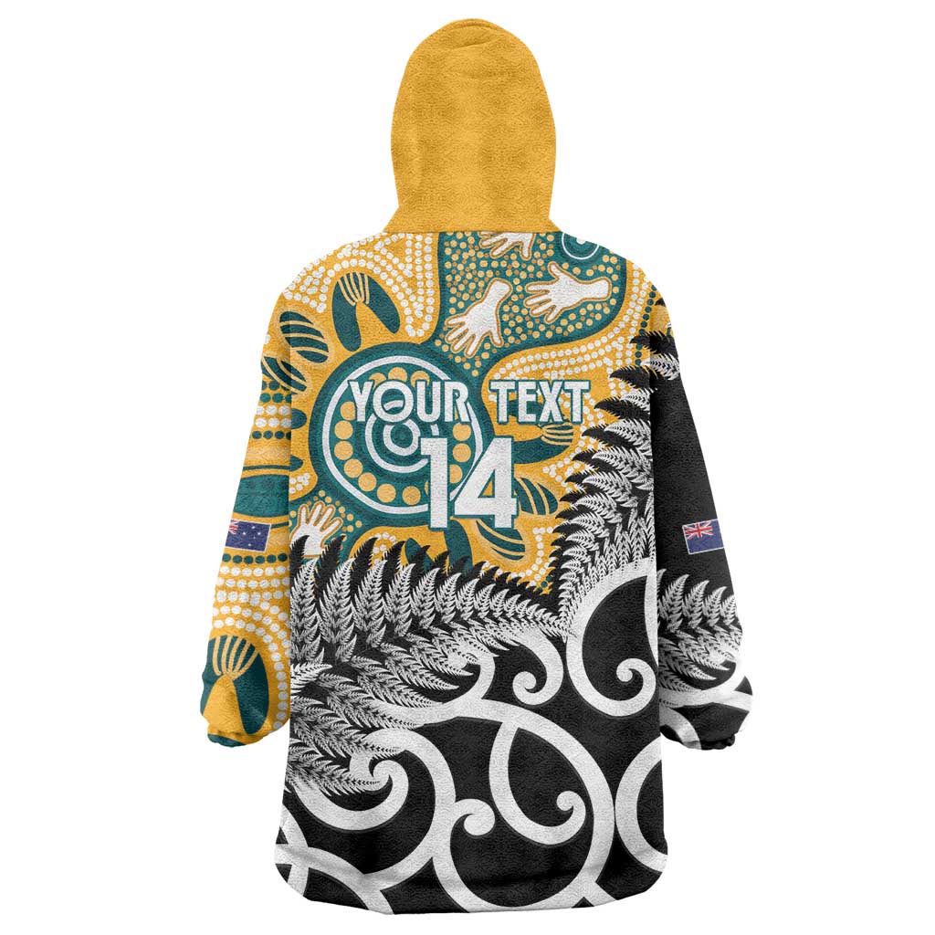 New Zealand Australia Rugby Custom Wearable Blanket Hoodie Wallabies Aboriginal All Black Maori Tiki Together LT14 - Polynesian Pride