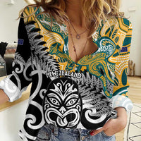 New Zealand Australia Rugby Custom Women Casual Shirt Wallabies Aboriginal All Black Maori Tiki Together LT14 Female Black - Polynesian Pride