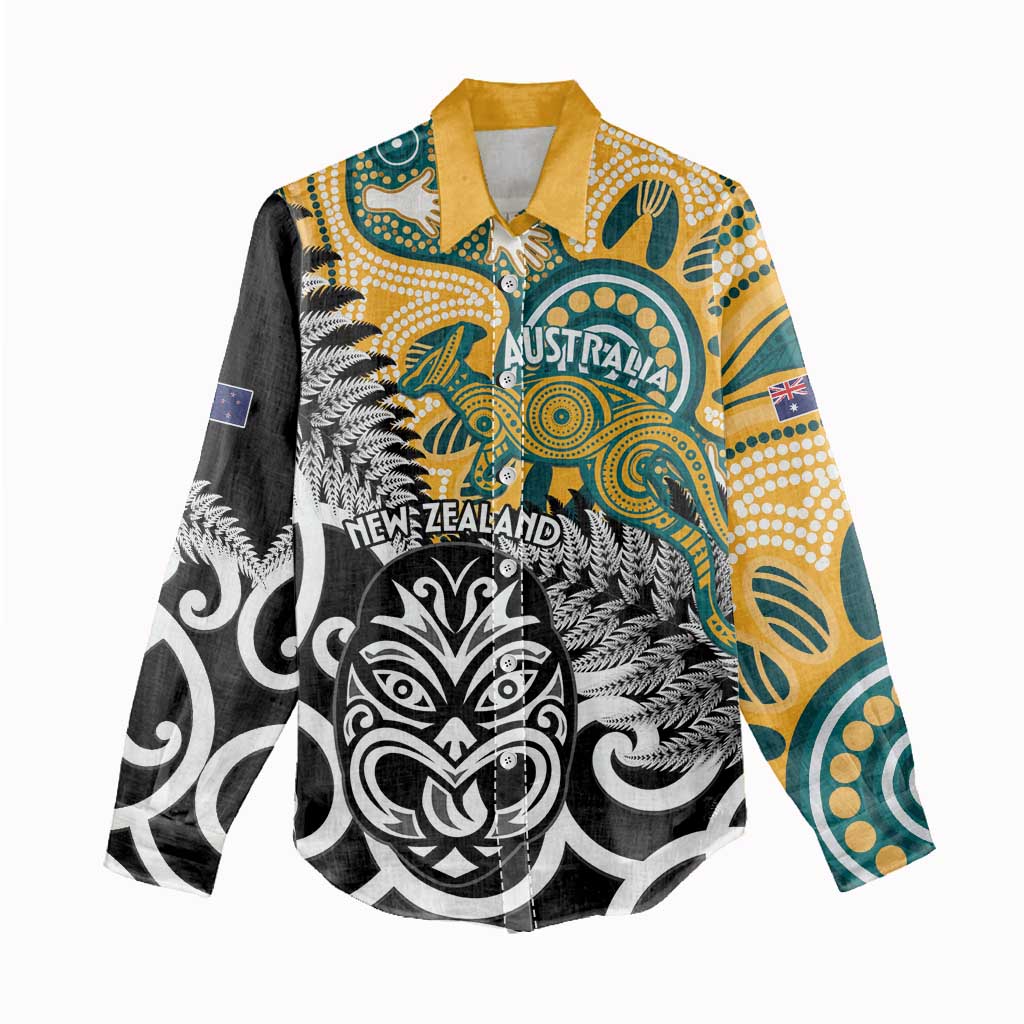 New Zealand Australia Rugby Custom Women Casual Shirt Wallabies Aboriginal All Black Maori Tiki Together LT14 - Polynesian Pride