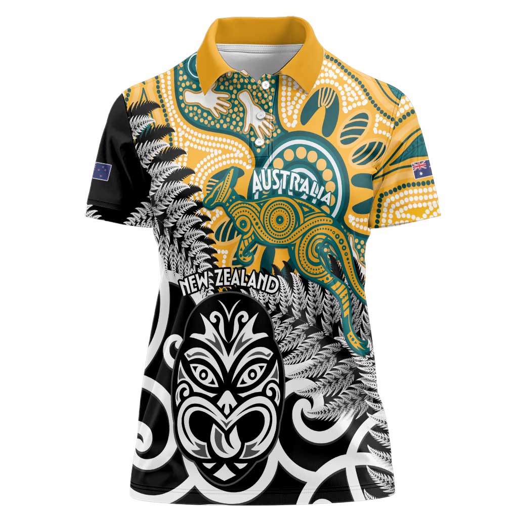 New Zealand Australia Rugby Custom Women Polo Shirt Wallabies Aboriginal All Black Maori Tiki Together LT14 Female Black - Polynesian Pride