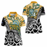 New Zealand Australia Rugby Custom Women Polo Shirt Wallabies Aboriginal All Black Maori Tiki Together LT14 - Polynesian Pride