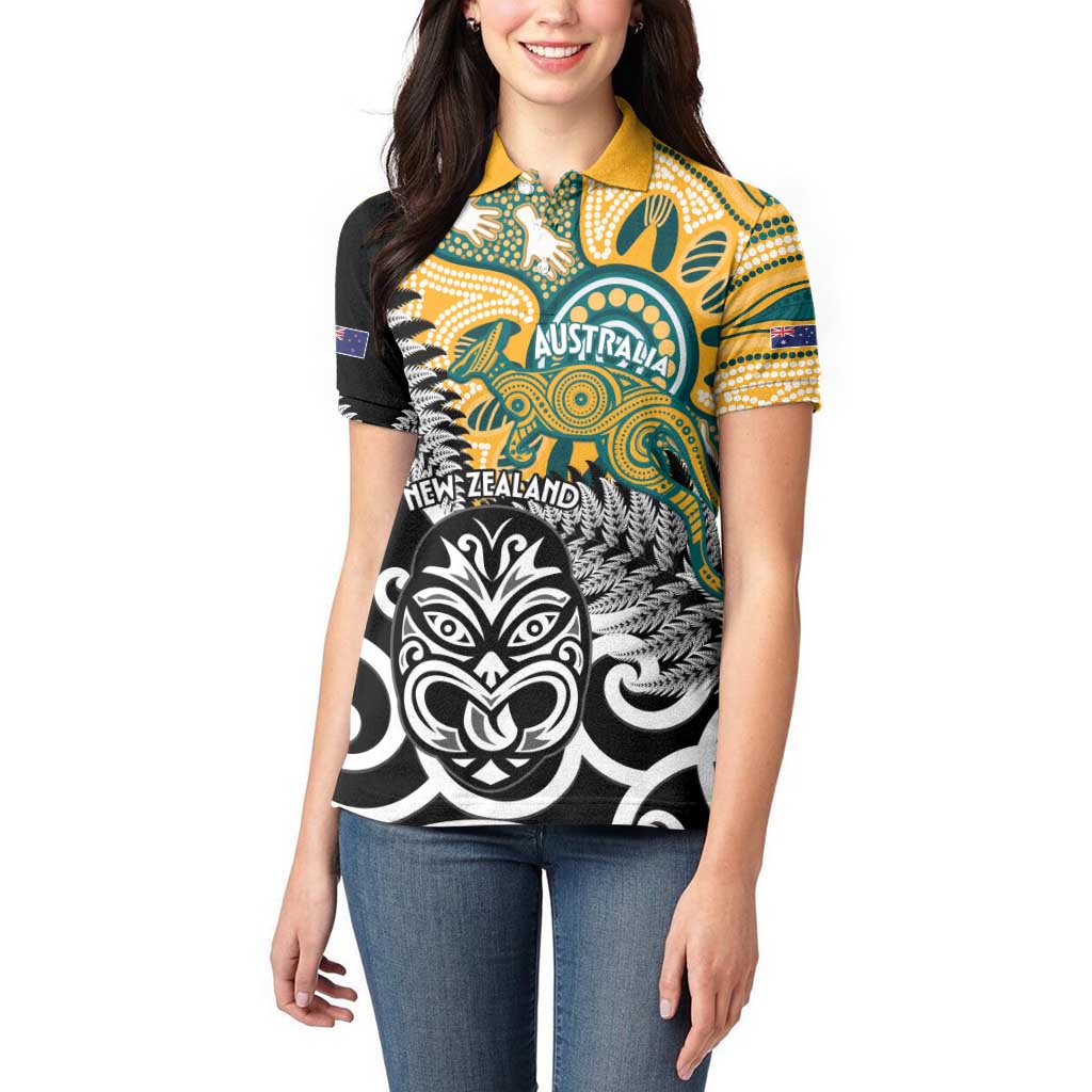 New Zealand Australia Rugby Custom Women Polo Shirt Wallabies Aboriginal All Black Maori Tiki Together LT14 - Polynesian Pride