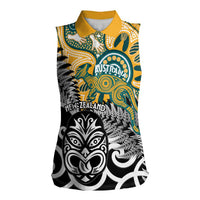 New Zealand Australia Rugby Custom Women Sleeveless Polo Shirt Wallabies Aboriginal All Black Maori Tiki Together LT14 Female Black - Polynesian Pride