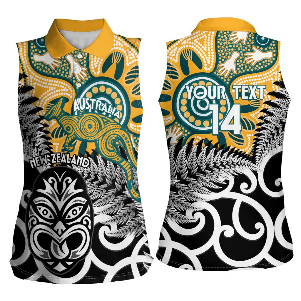 New Zealand Australia Rugby Custom Women Sleeveless Polo Shirt Wallabies Aboriginal All Black Maori Tiki Together LT14 - Polynesian Pride