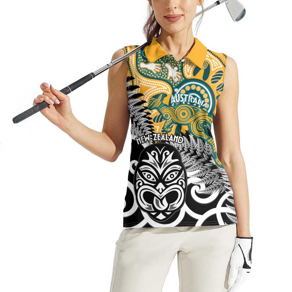 New Zealand Australia Rugby Custom Women Sleeveless Polo Shirt Wallabies Aboriginal All Black Maori Tiki Together LT14 - Polynesian Pride
