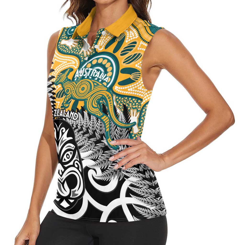 New Zealand Australia Rugby Custom Women Sleeveless Polo Shirt Wallabies Aboriginal All Black Maori Tiki Together LT14 - Polynesian Pride