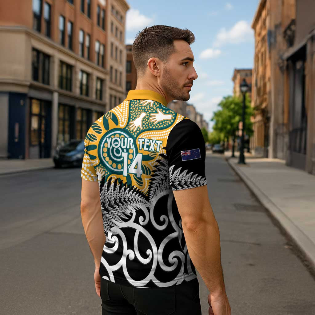 New Zealand Australia Rugby Custom Zipper Polo Shirt Wallabies Aboriginal All Black Maori Tiki Together LT14 - Polynesian Pride