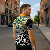 New Zealand Australia Rugby Custom Zipper Polo Shirt Wallabies Aboriginal All Black Maori Tiki Together LT14 - Polynesian Pride