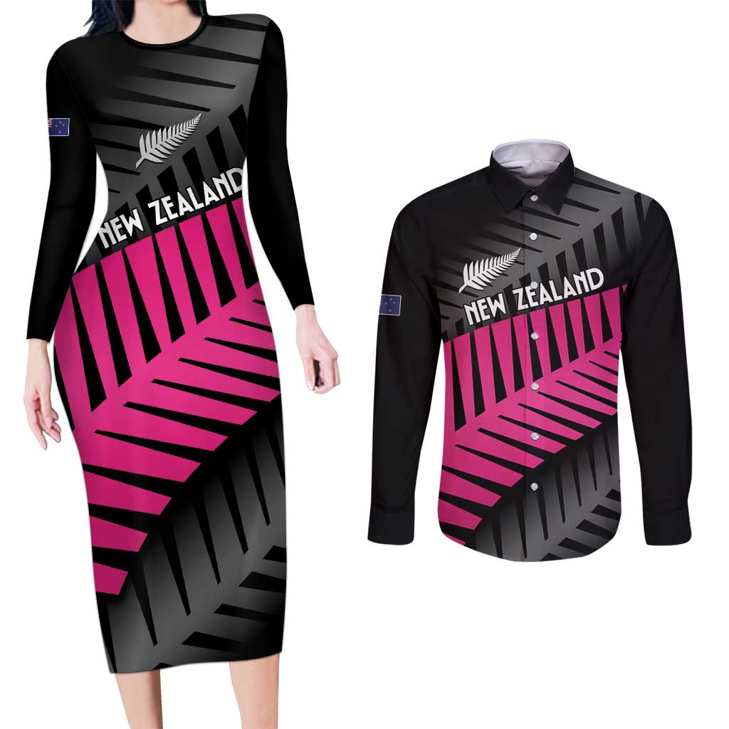 New Zealand Silver Fern Rugby Custom Couples Matching Long Sleeve Bodycon Dress and Long Sleeve Button Shirt 2025 All Black Go Champions - Polynesian Pride