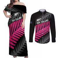 New Zealand Silver Fern Rugby Custom Couples Matching Off Shoulder Maxi Dress and Long Sleeve Button Shirt 2025 All Black Go Champions LT14 Black - Polynesian Pride