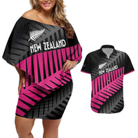 New Zealand Silver Fern Rugby Custom Couples Matching Off Shoulder Short Dress and Hawaiian Shirt 2025 All Black Go Champions LT14 Black - Polynesian Pride