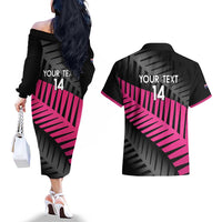 New Zealand Silver Fern Rugby Custom Couples Matching Off The Shoulder Long Sleeve Dress and Hawaiian Shirt 2025 All Black Go Champions LT14 - Polynesian Pride