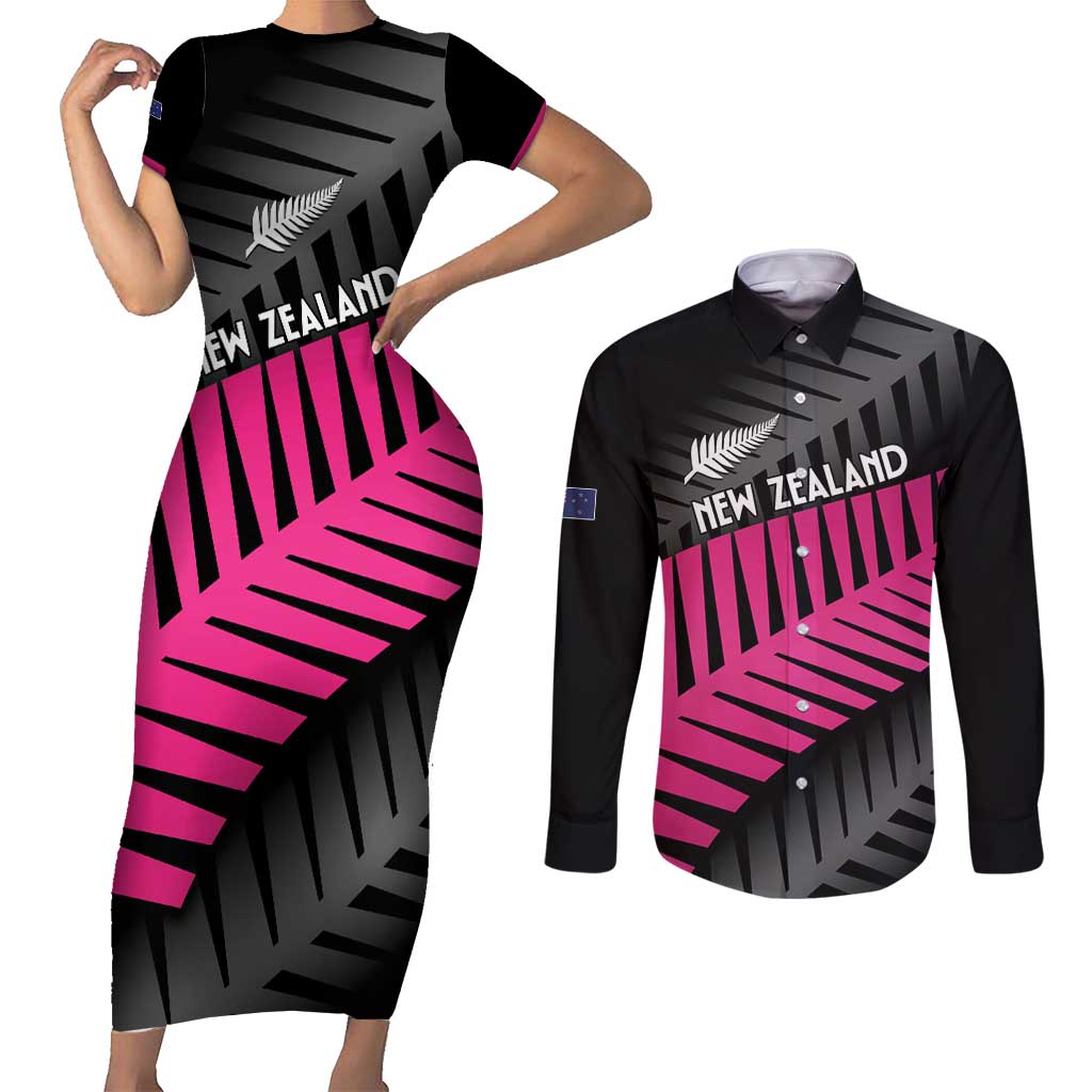 New Zealand Silver Fern Rugby Custom Couples Matching Short Sleeve Bodycon Dress and Long Sleeve Button Shirt 2025 All Black Go Champions - Polynesian Pride