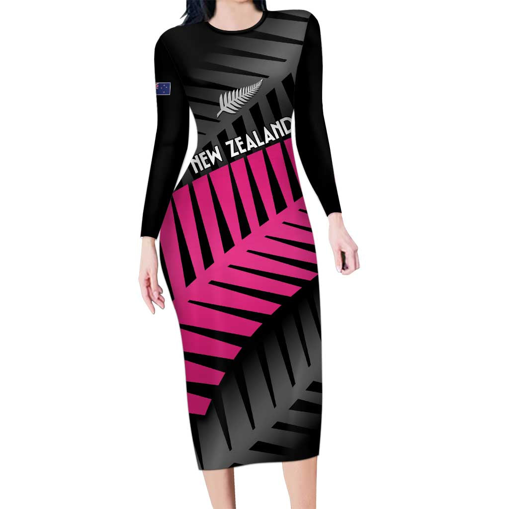 New Zealand Silver Fern Rugby Custom Family Matching Long Sleeve Bodycon Dress and Hawaiian Shirt 2025 All Black Go Champions LT14 Mom's Dress Black - Polynesian Pride
