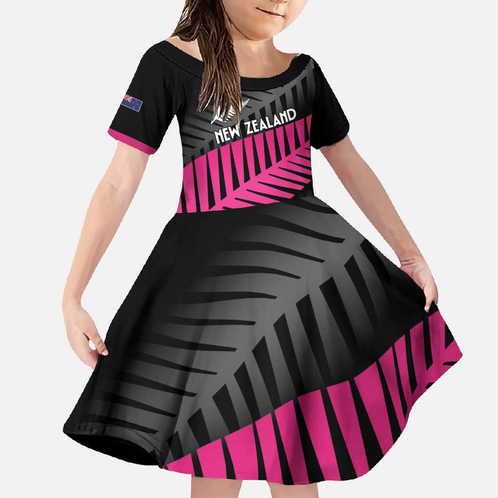 New Zealand Silver Fern Rugby Custom Family Matching Off Shoulder Maxi Dress and Hawaiian Shirt 2025 All Black Go Champions LT14 Daughter's Dress Black - Polynesian Pride