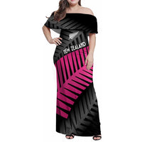 New Zealand Silver Fern Rugby Custom Family Matching Off Shoulder Maxi Dress and Hawaiian Shirt 2025 All Black Go Champions LT14 Mom's Dress Black - Polynesian Pride