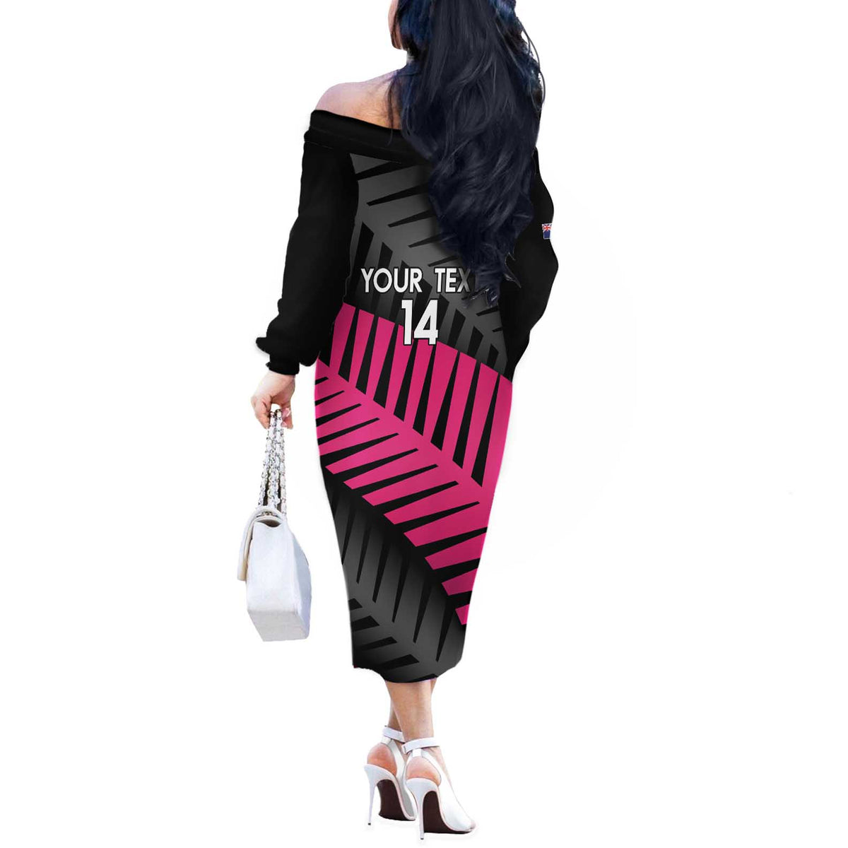 New Zealand Silver Fern Rugby Custom Off The Shoulder Long Sleeve Dress 2025 All Black Go Champions LT14 - Polynesian Pride