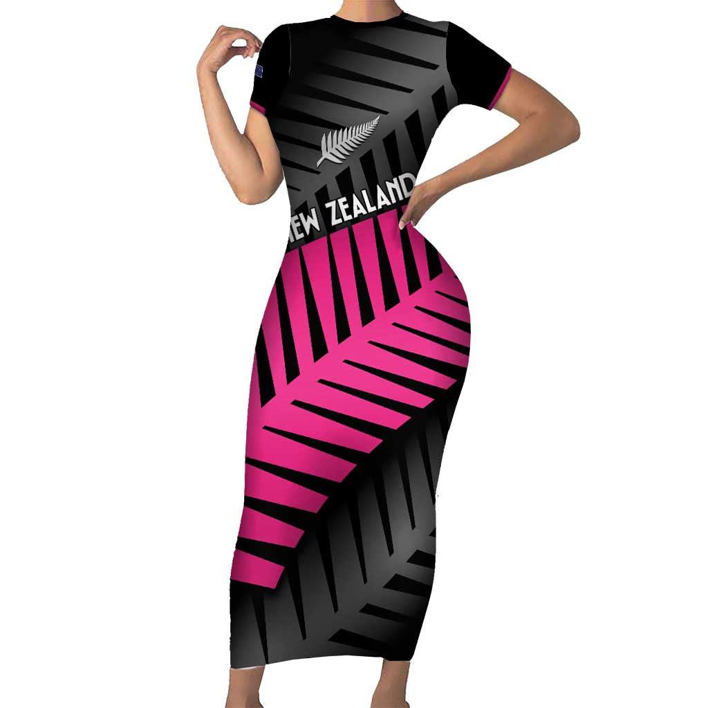 New Zealand Silver Fern Rugby Custom Short Sleeve Bodycon Dress 2025 All Black Go Champions LT14 Long Dress Black - Polynesian Pride