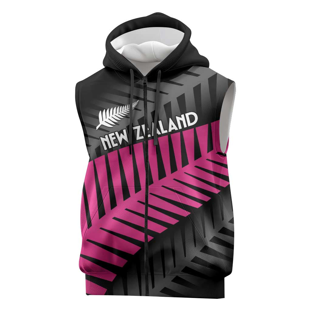 New Zealand Silver Fern Rugby Custom Sleeveless Zip Hoodie 2025 All Black Go Champions LT14 Black - Polynesian Pride