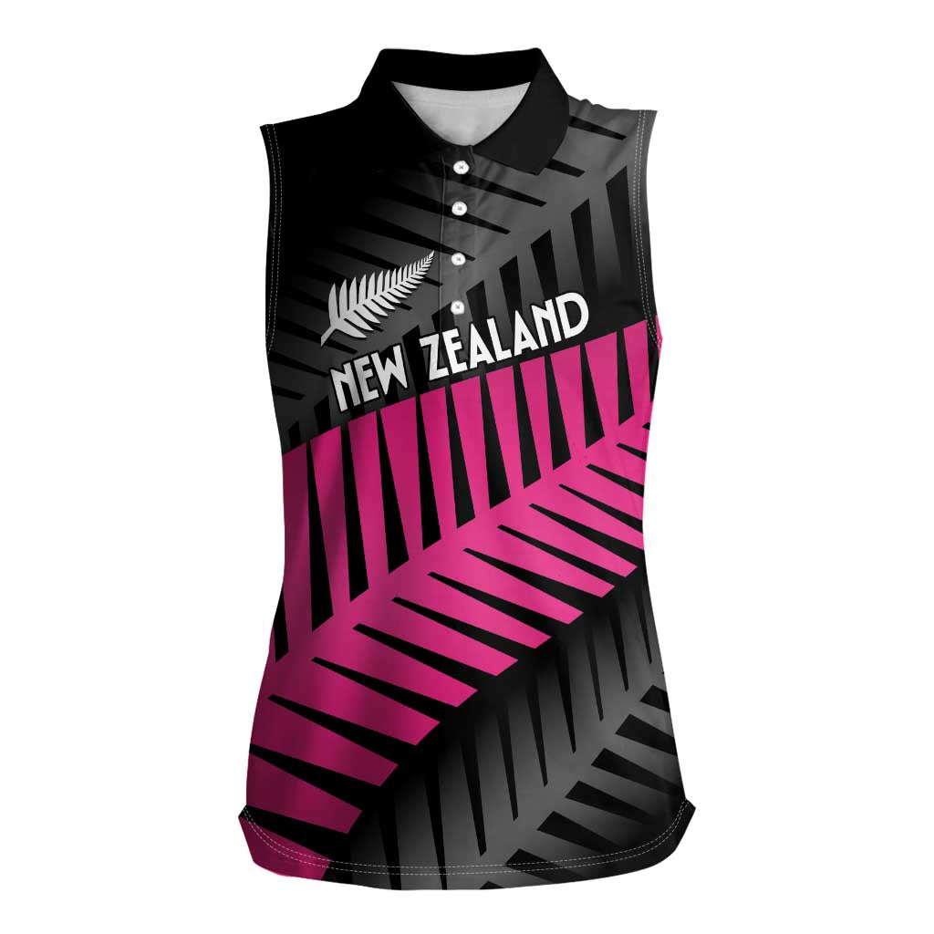 New Zealand Silver Fern Rugby Custom Women Sleeveless Polo Shirt 2025 All Black Go Champions LT14 Female Black - Polynesian Pride