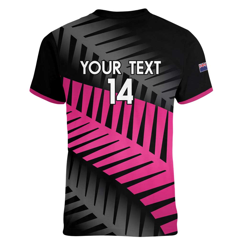 New Zealand Silver Fern Rugby Custom Women V-Neck T-Shirt 2025 All Black Go Champions LT14 - Polynesian Pride