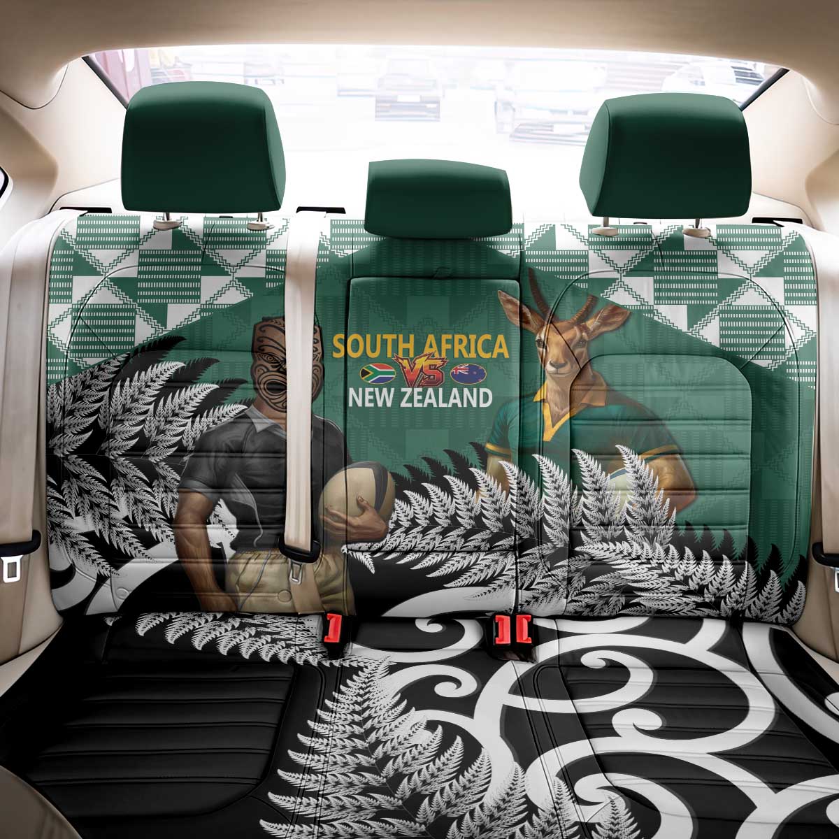 New Zealand South Africa Rugby Back Car Seat Cover Springboks Kente All Black Maori Together LT14 - Polynesian Pride