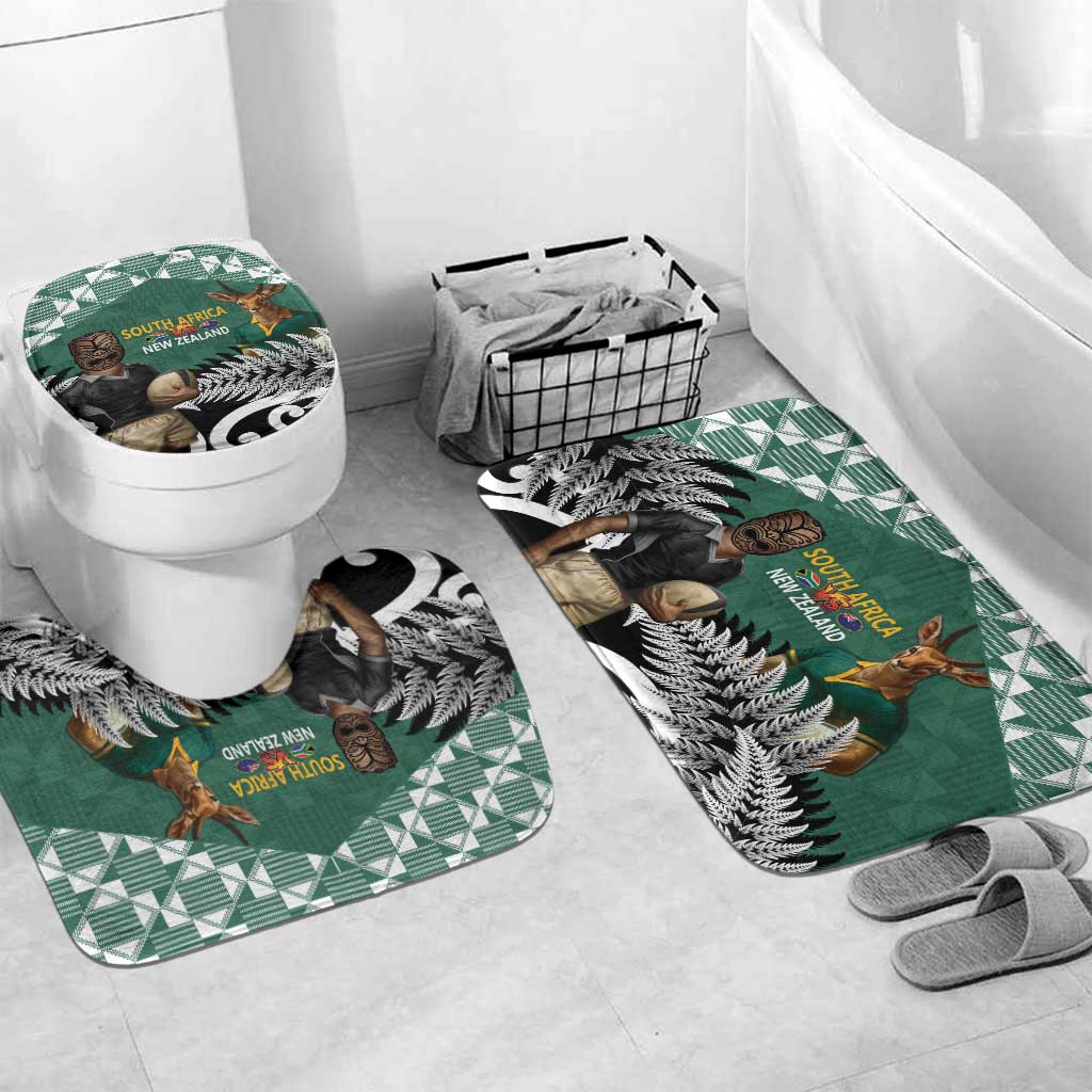 New Zealand South Africa Rugby Bathroom Set Springboks Kente All Black Maori Together - Polynesian Pride
