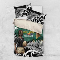 New Zealand South Africa Rugby Bedding Set Springboks Kente All Black Maori Together LT14 US Twin 172cm x 218cm Green - Polynesian Pride