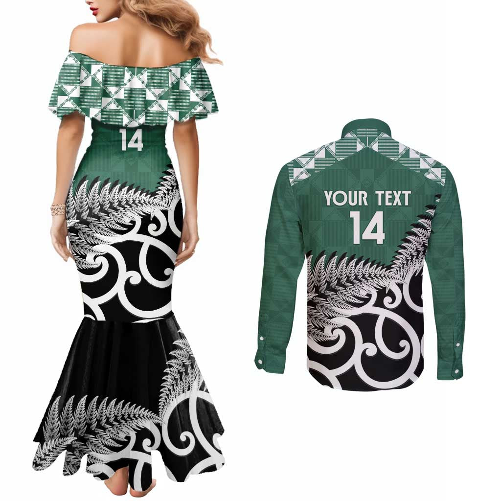 New Zealand South Africa Rugby Custom Couples Matching Mermaid Dress and Long Sleeve Button Shirt Springboks Kente All Black Maori Together - Polynesian Pride