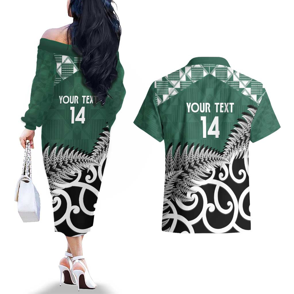 New Zealand South Africa Rugby Custom Couples Matching Off The Shoulder Long Sleeve Dress and Hawaiian Shirt Springboks Kente All Black Maori Together LT14 - Polynesian Pride