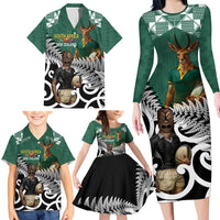 New Zealand South Africa Rugby Custom Family Matching Long Sleeve Bodycon Dress and Hawaiian Shirt Springboks Kente All Black Maori Together LT14 - Polynesian Pride