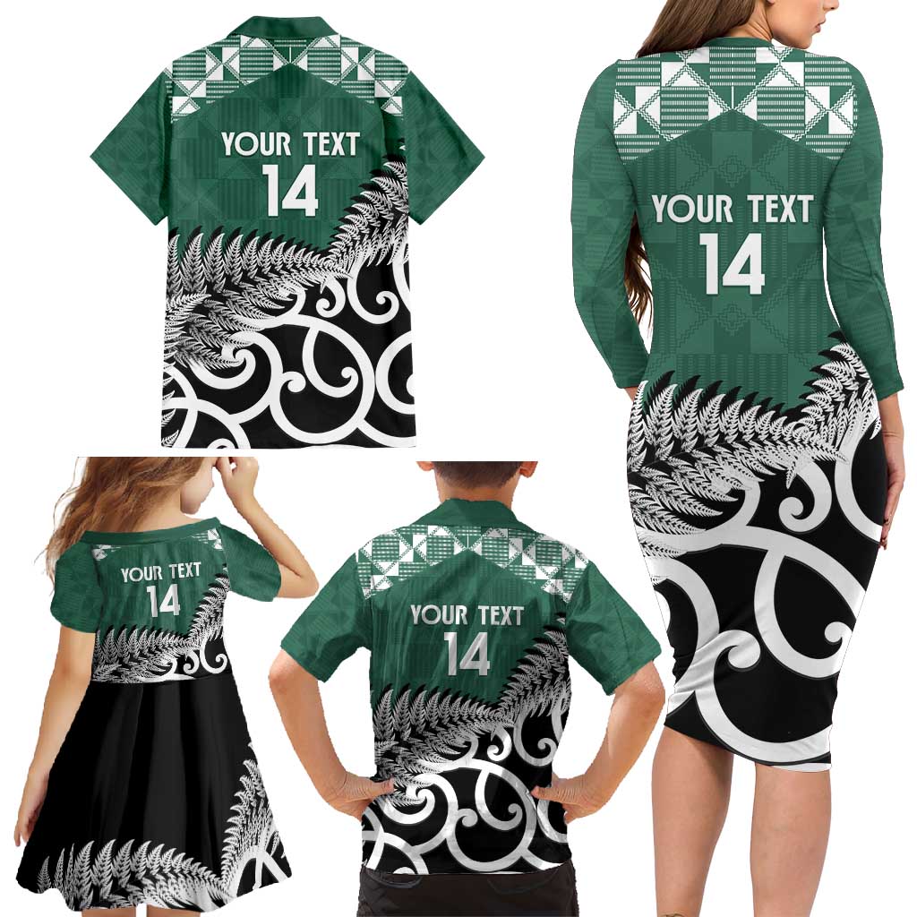 New Zealand South Africa Rugby Custom Family Matching Long Sleeve Bodycon Dress and Hawaiian Shirt Springboks Kente All Black Maori Together LT14 - Polynesian Pride
