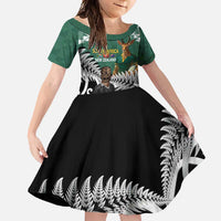 New Zealand South Africa Rugby Custom Family Matching Mermaid Dress and Hawaiian Shirt Springboks Kente All Black Maori Together LT14 Daughter's Dress Green - Polynesian Pride