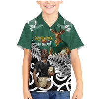 New Zealand South Africa Rugby Custom Family Matching Mermaid Dress and Hawaiian Shirt Springboks Kente All Black Maori Together LT14 Son's Shirt Green - Polynesian Pride